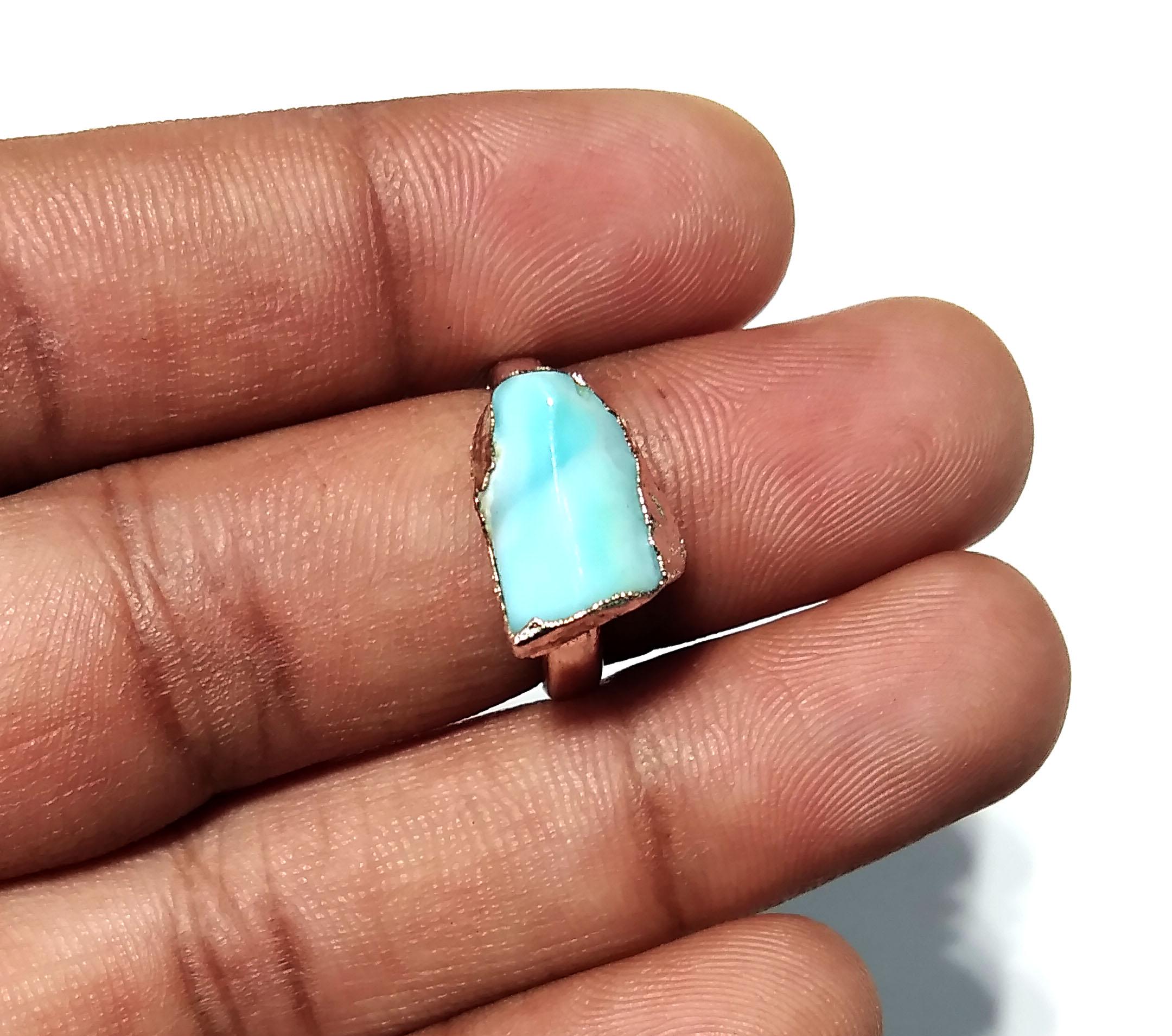 Natural Raw Larimar Rough Gemstone Ring, 925 Solid Sterling Silver Ring, Larimar Stone Size 12x8mm Handmade Ring, Gift Wedding Ring Jewelry